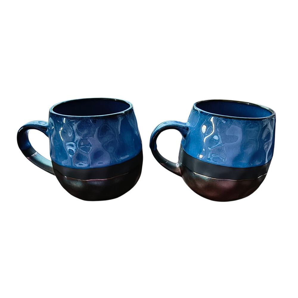 La Rochelle Blue Metallic Pair Mugs Stoneware Blue Metallic Large
